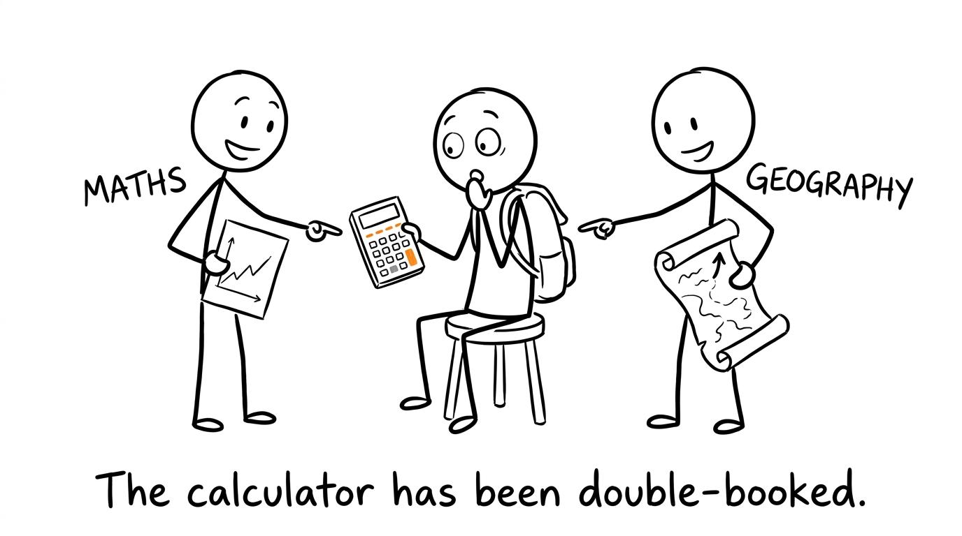 Maths and Geography discover they need the same calculator