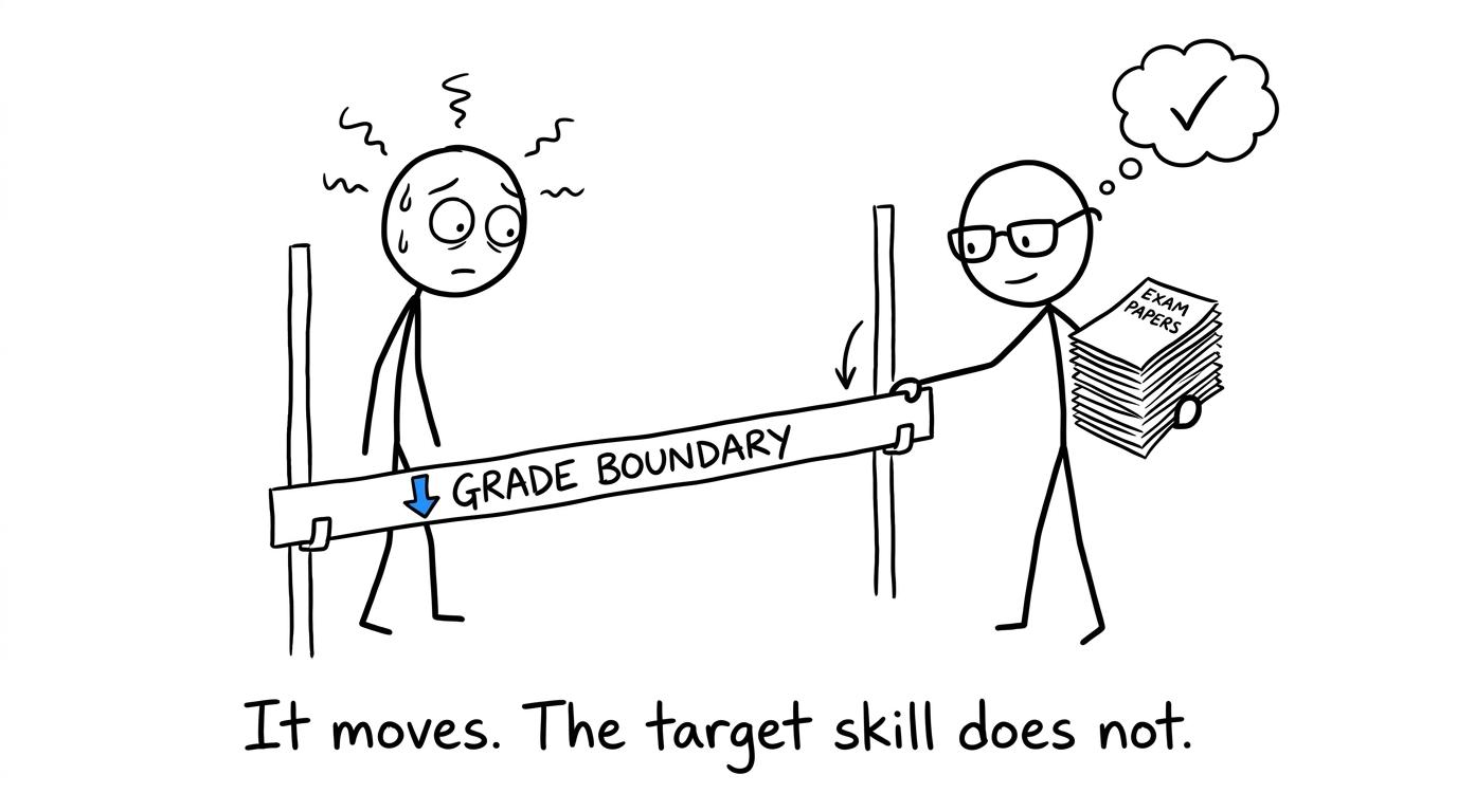 A student discovers that the grade boundary moves but the required skill remains
