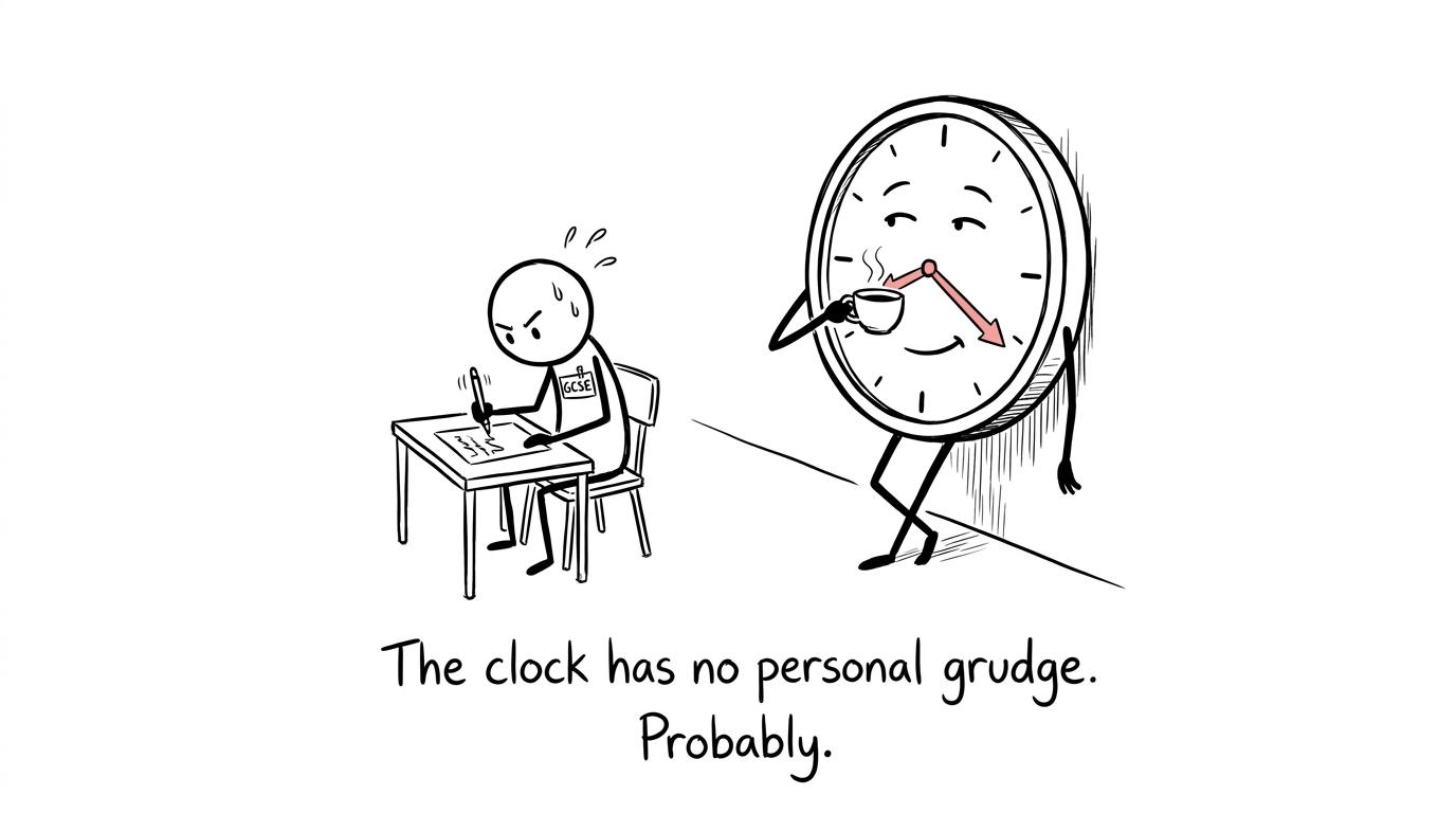 A student races an untroubled exam clock