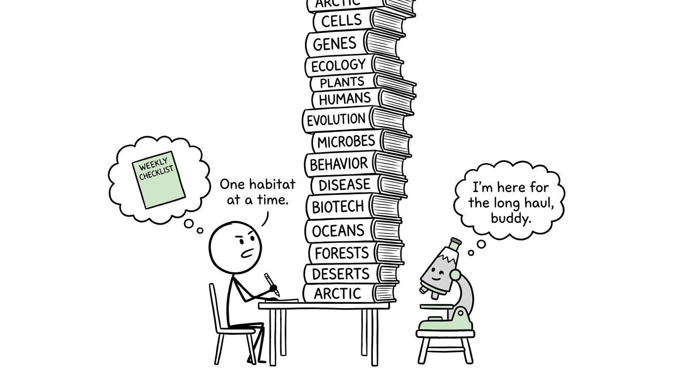 A student calmly turns a mountain of biology revision into one manageable weekly checklist