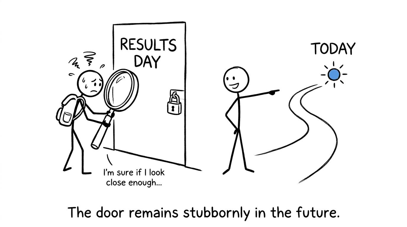 A student discovers that results day remains stubbornly in the future