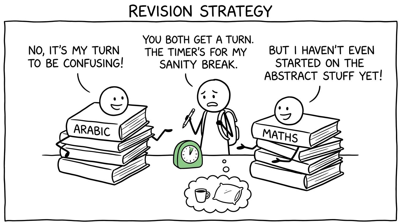 Arabic and maths books negotiate fair use of the revision timer