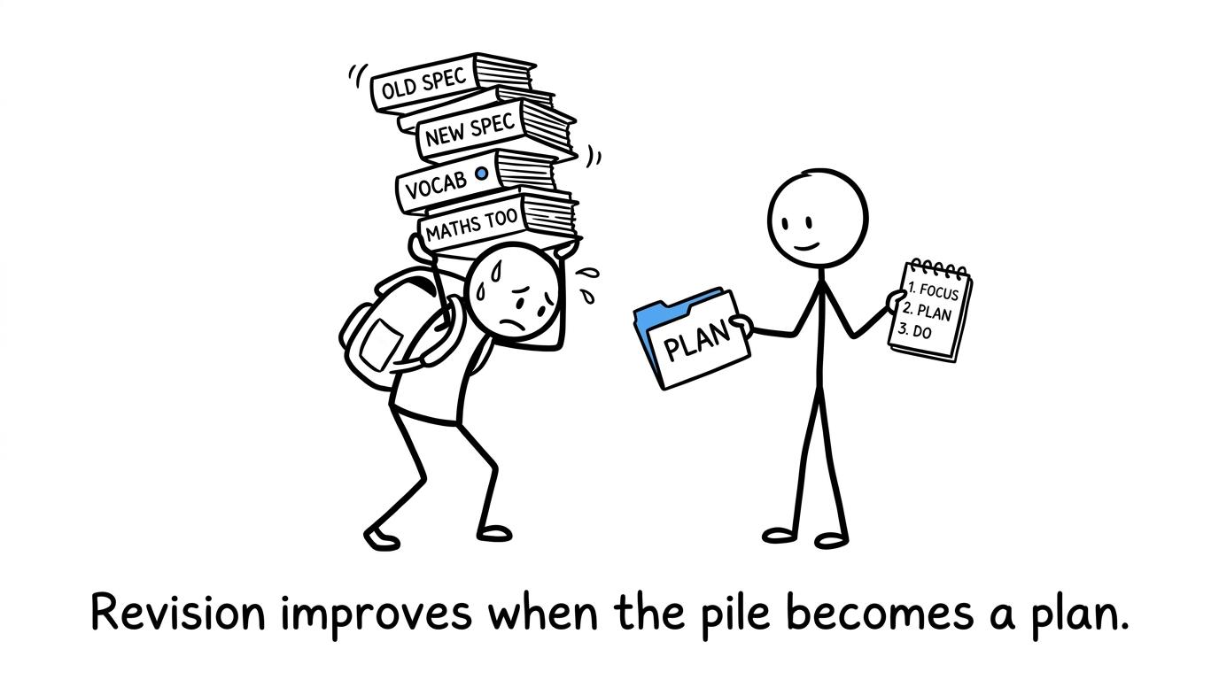 A large revision pile becoming a manageable checklist