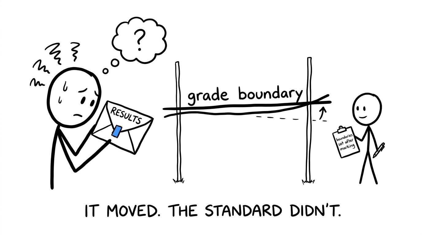 A nervous student watching a grade boundary move while the standard stays still