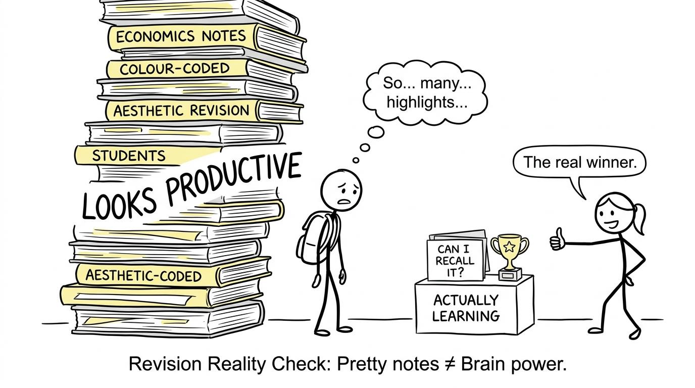 A trophy for useful flashcards while decorative notebooks tower nearby