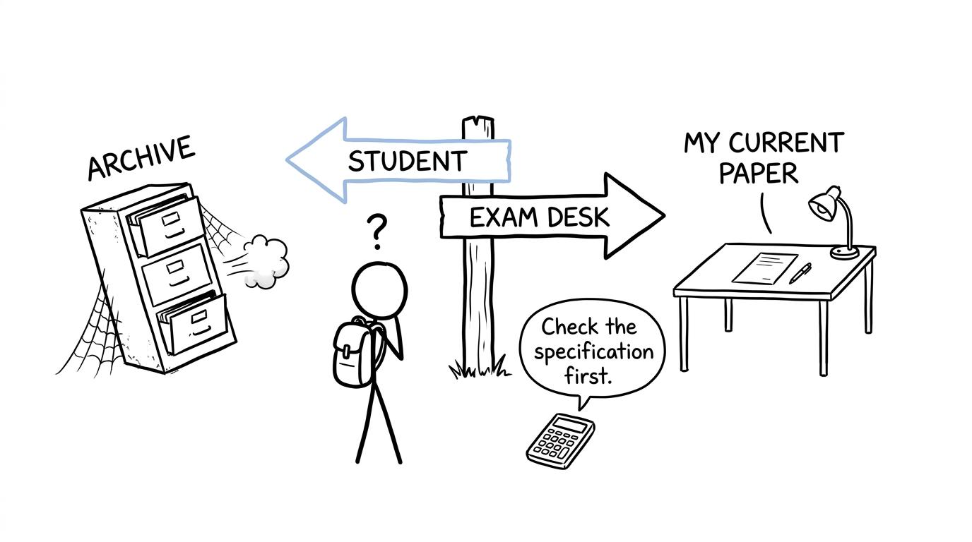 A student choosing between an archive and the current exam paper