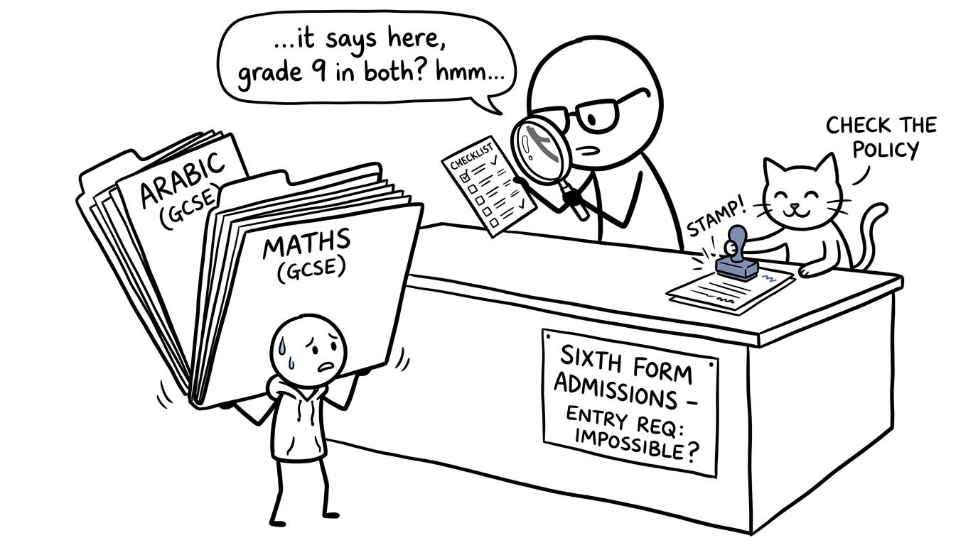 A student discovers that reading the admissions policy is more useful than guessing