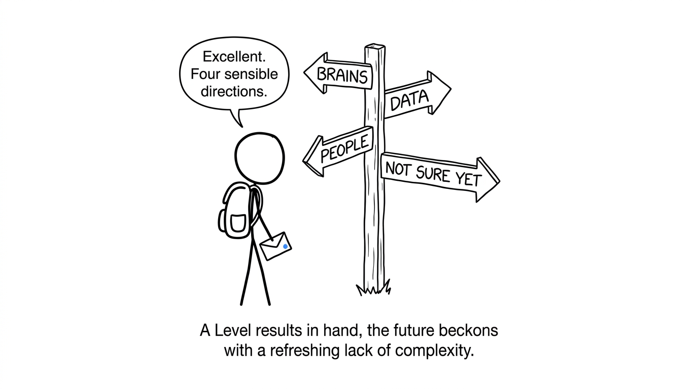 A student choosing between sensible university directions