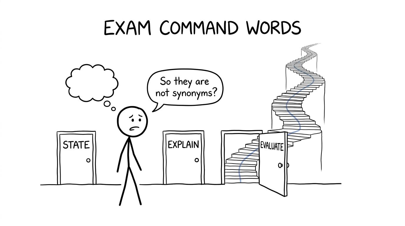 A student discovers that state, explain and evaluate lead to very different tasks