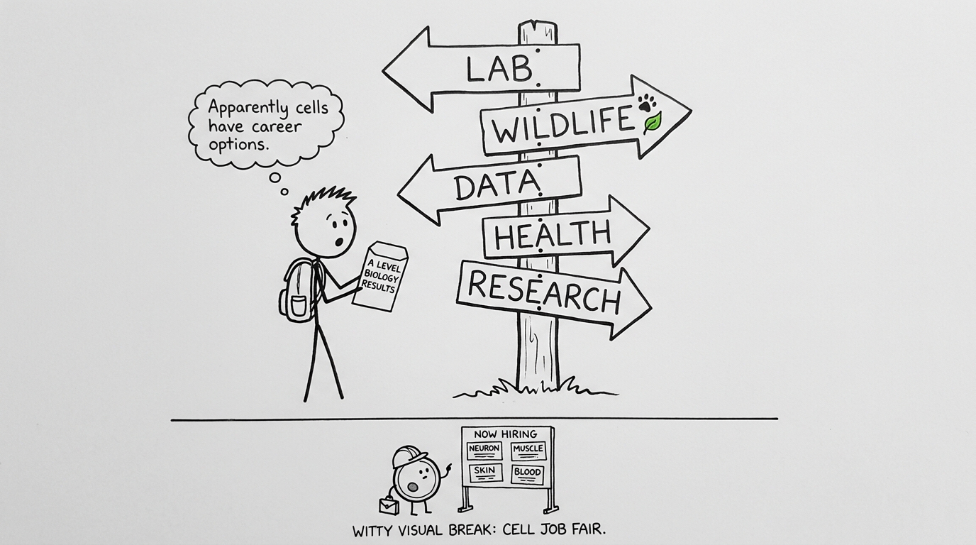 A student choosing between laboratory, wildlife, data, health and research degree routes