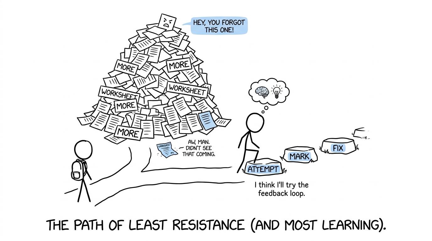 A student chooses an attempt, mark and fix revision path