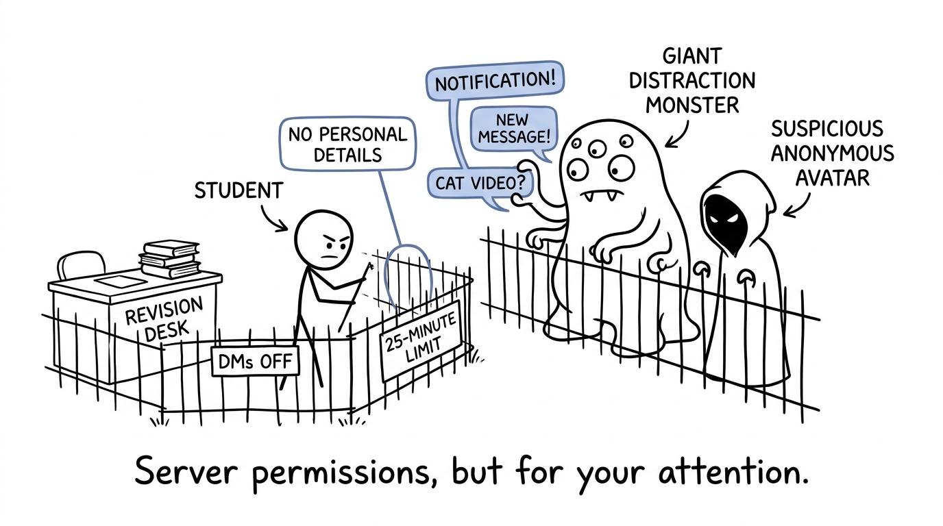 A student protecting a revision desk from notifications and suspicious online distractions