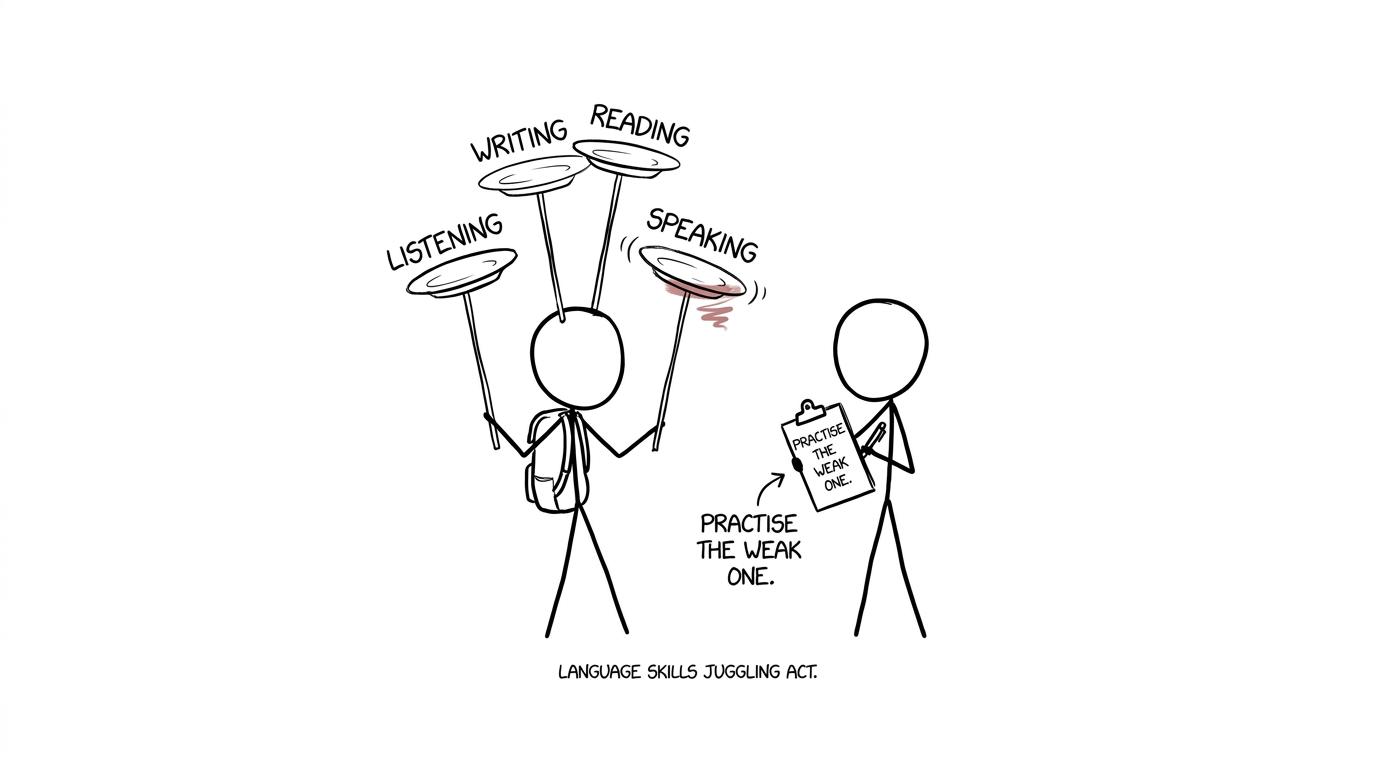 A student balances the four language skills during revision
