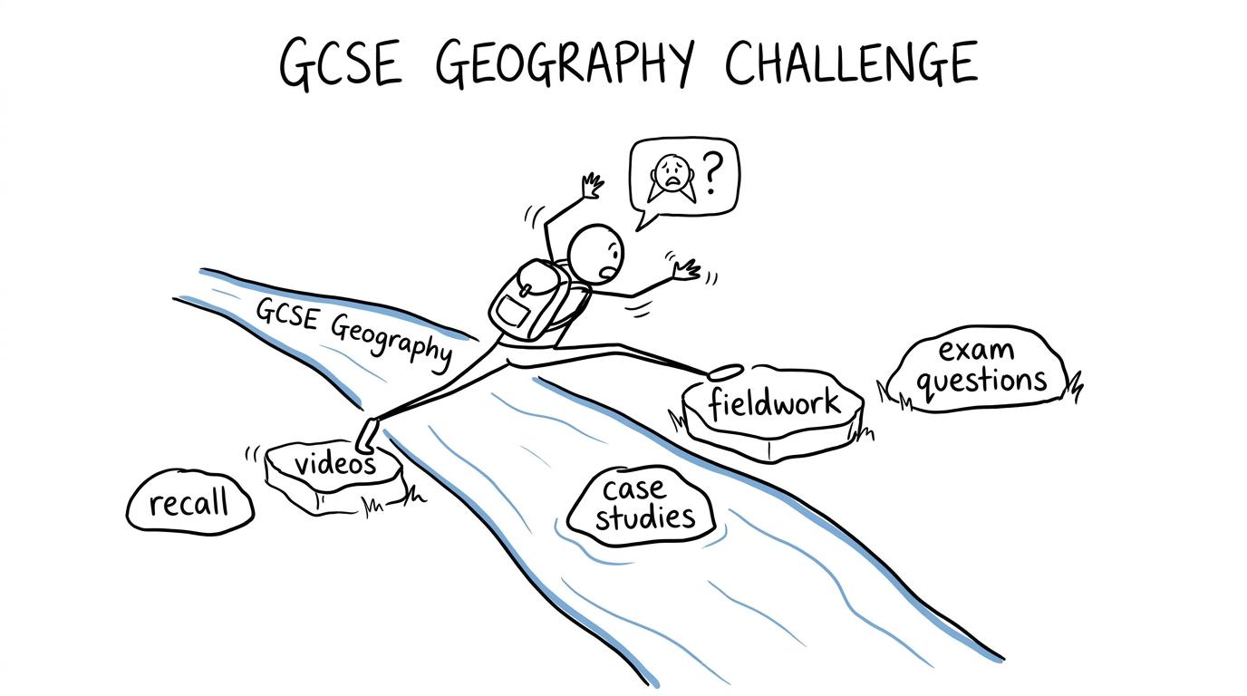 A student trying to cross GCSE Geography using only the video stepping stone