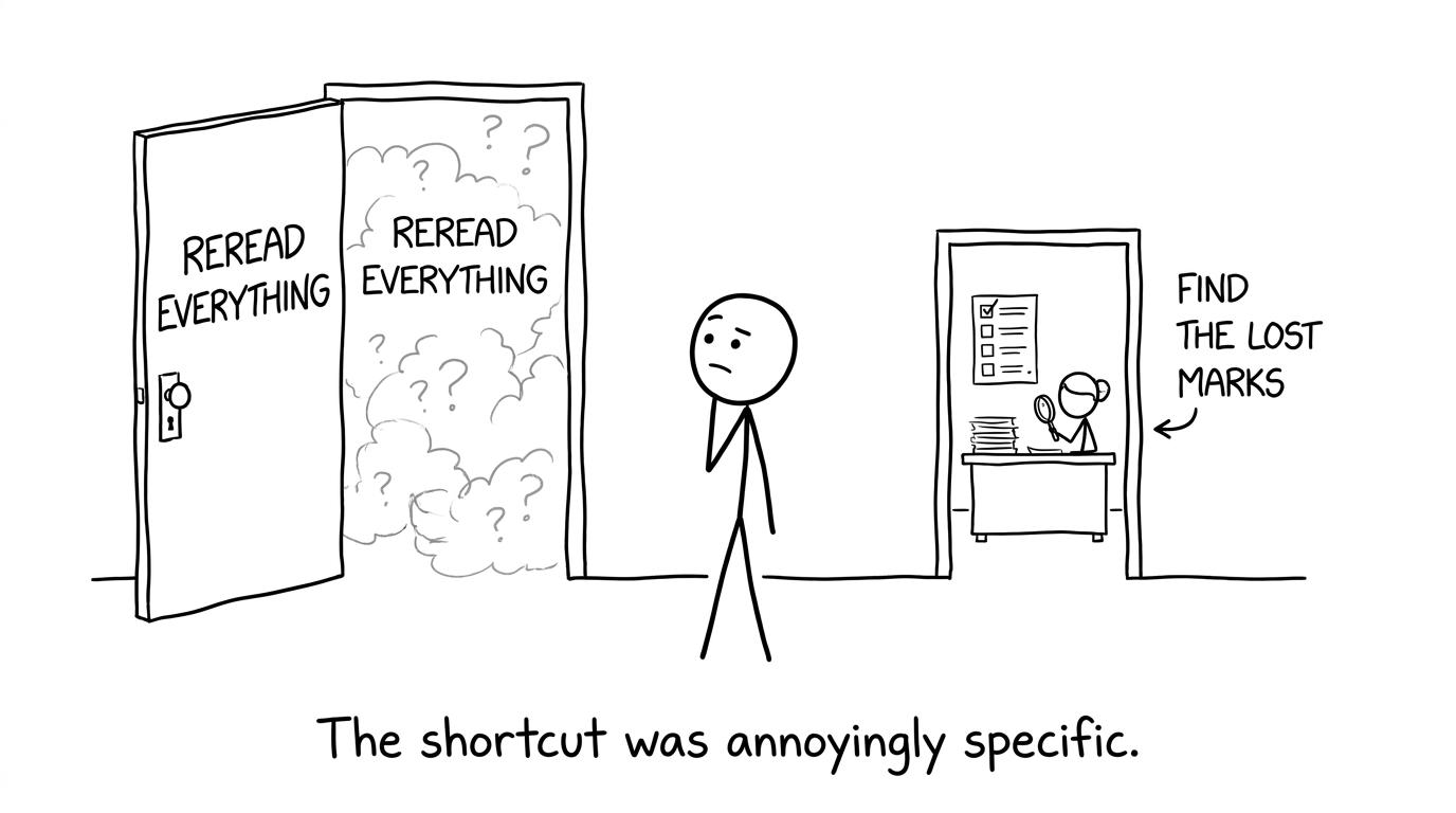 A student discovers that finding specific lost marks is the useful revision shortcut