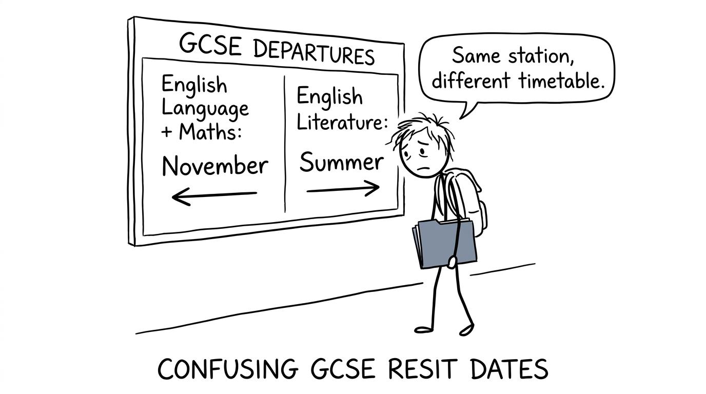 A student comparing November and summer GCSE routes on a railway board