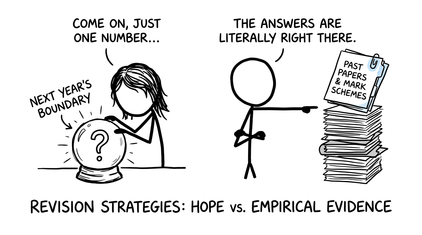 A crystal ball loses an argument with past papers and mark schemes