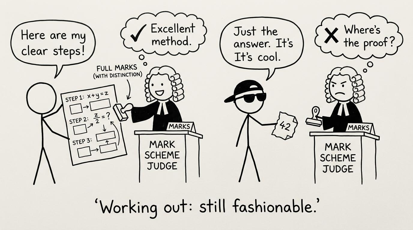 A mark scheme judge rewards clear working