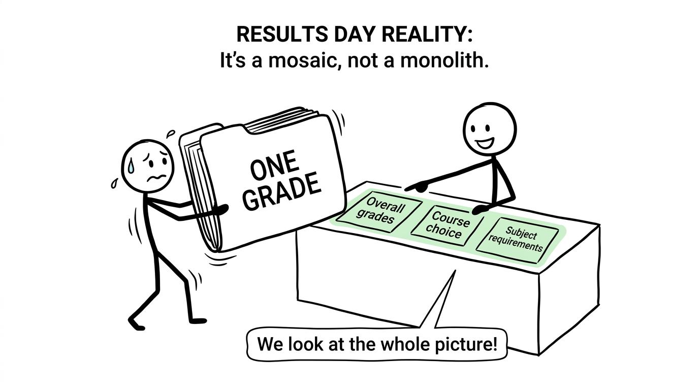 On results day, an admissions adviser shows that one grade is only part of the wider picture