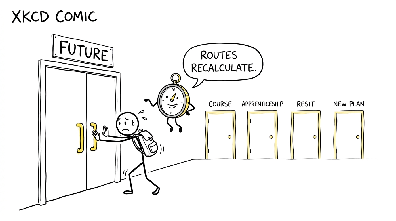 Student noticing that the future has several doors rather than one impossible entrance