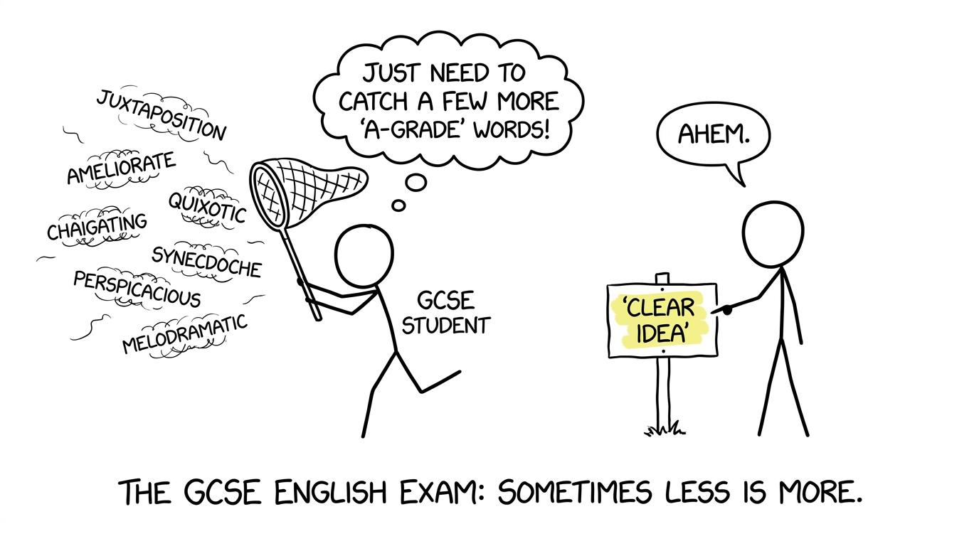 An examiner values one clear idea while a student chases floating fancy words