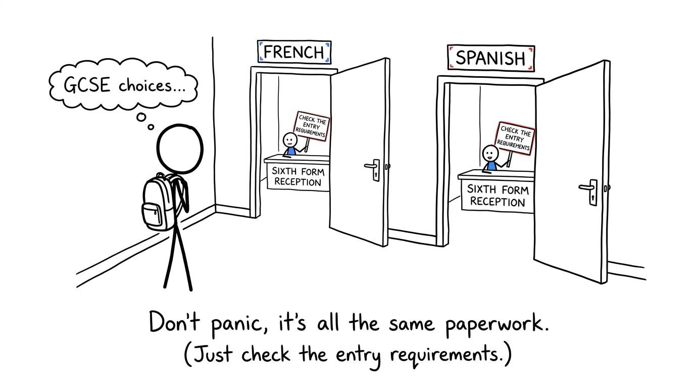 A student discovers that French and Spanish can lead to the same sixth form desk