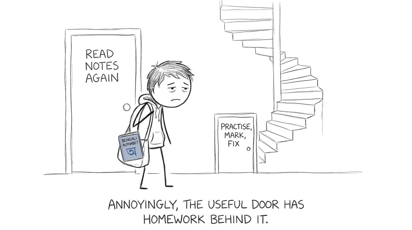 A student choosing between rereading and useful practice