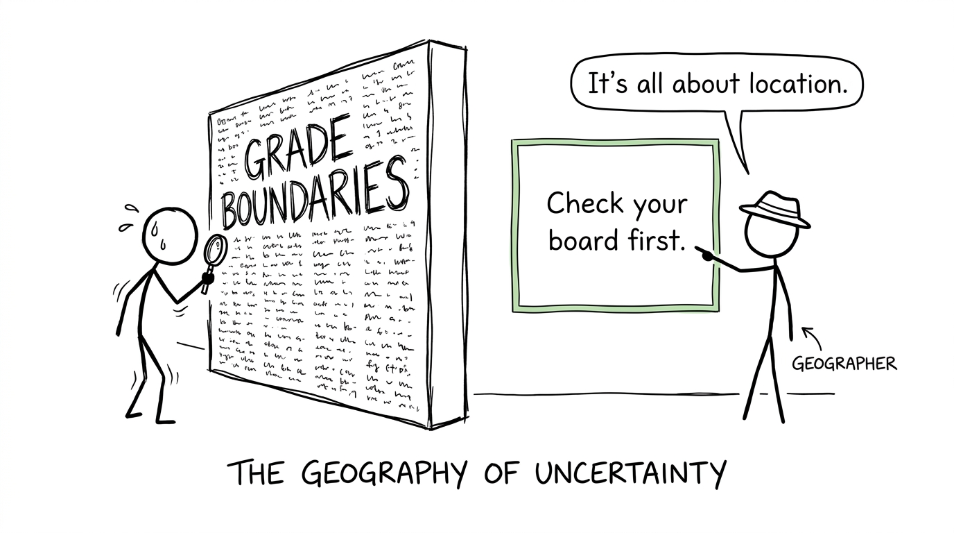 A student checking the correct exam board before reading grade boundaries