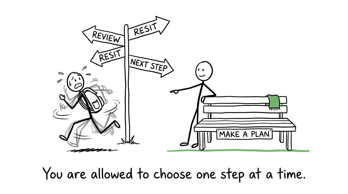 A student chooses one sensible next step instead of sprinting in every direction