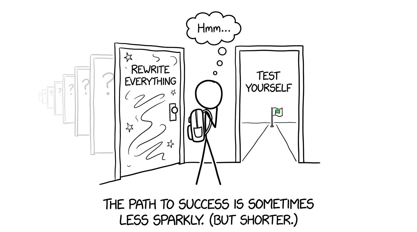 Testing yourself offers a shorter route than rewriting everything