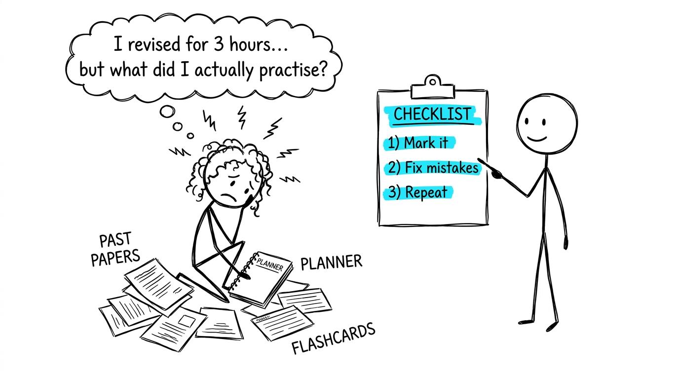 A student realises revision isn't the same as practice