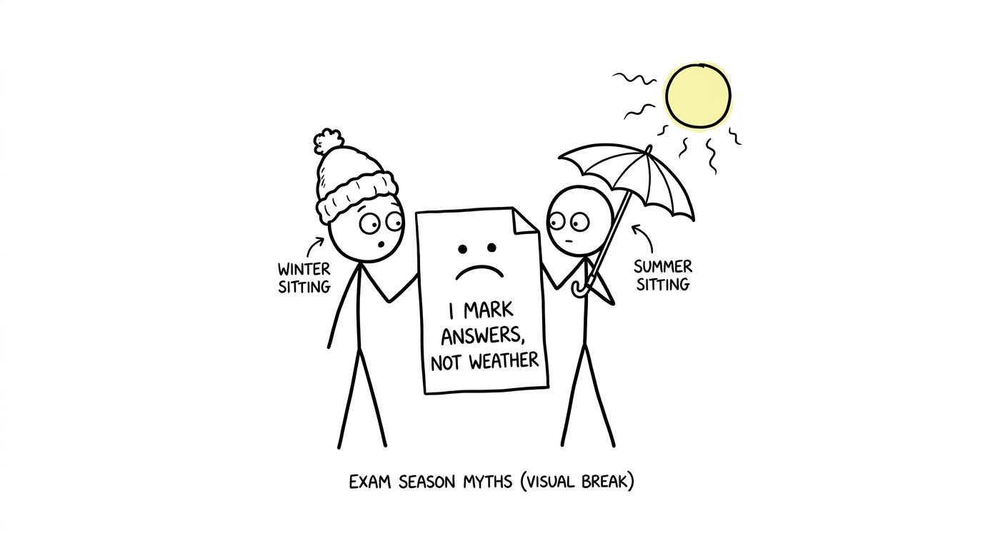 Two students discover that an exam paper marks answers rather than weather