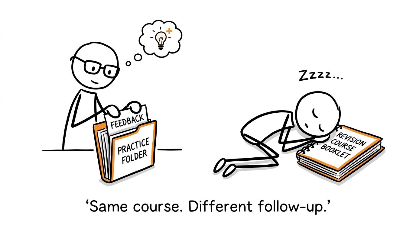 Two students making very different use of their bootcamp materials