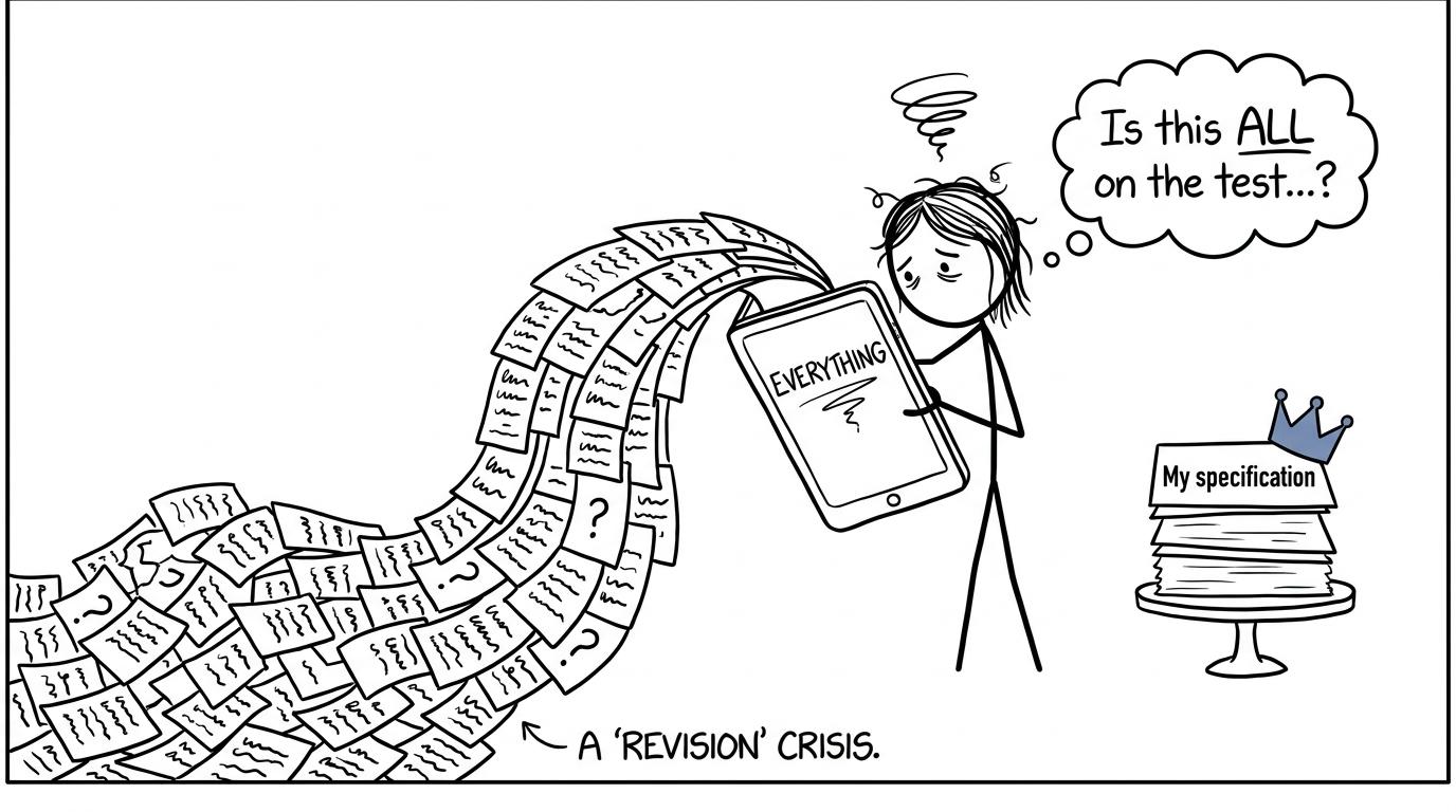A student chooses a small specification deck over an endless pile of flashcards