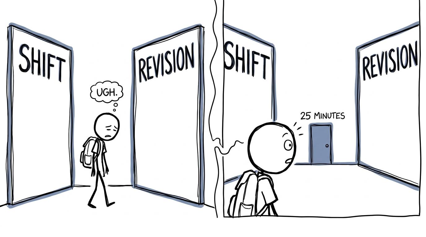 A student finding a manageable revision door between work and revision