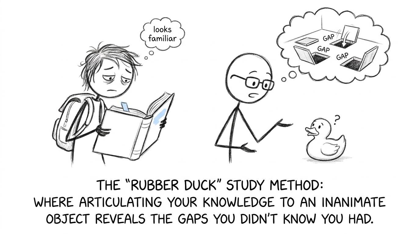 A student discovers that a rubber duck is surprisingly good at finding revision gaps