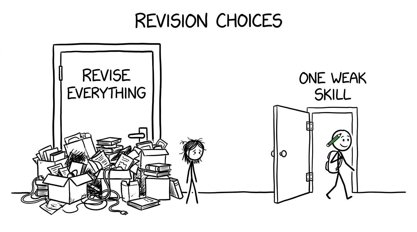 A student choosing one weak skill instead of trying to revise everything