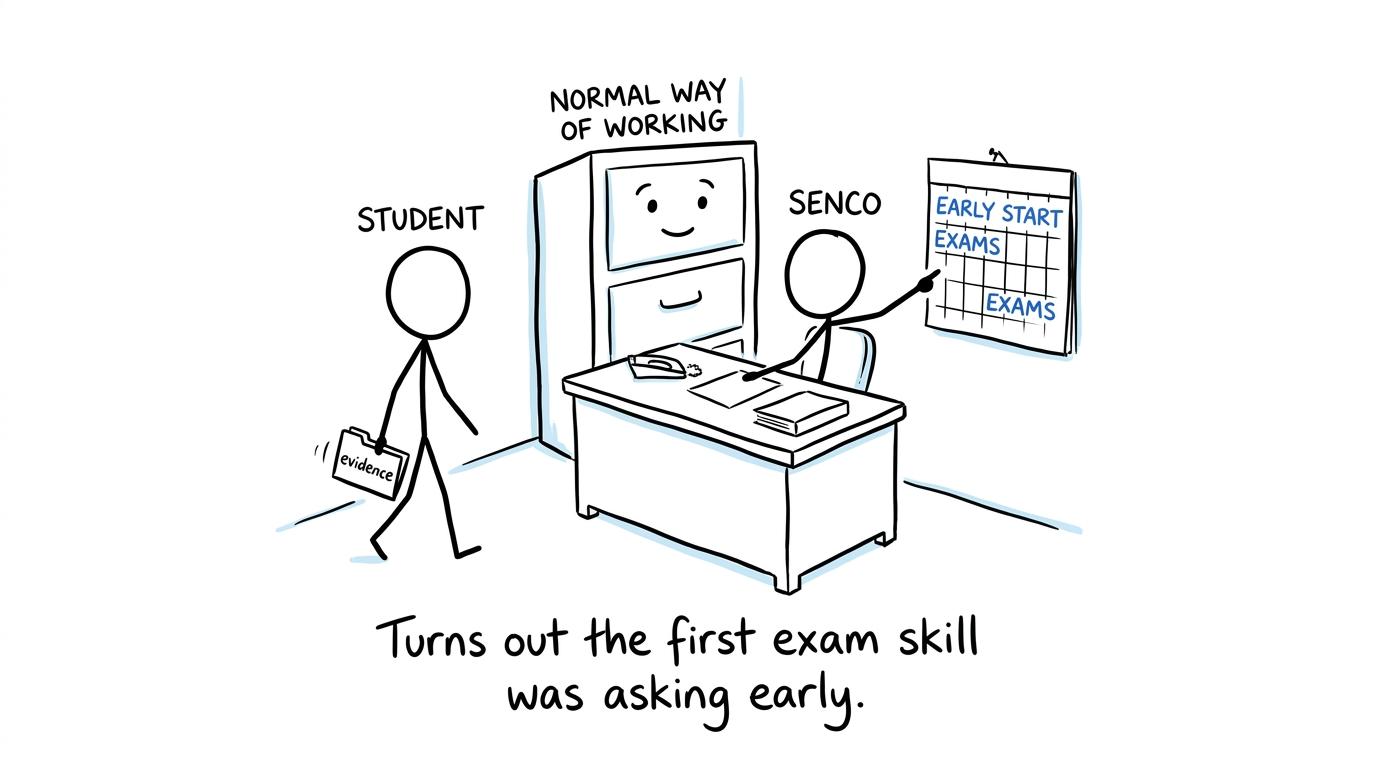 A student discovers that asking early is the first exam skill
