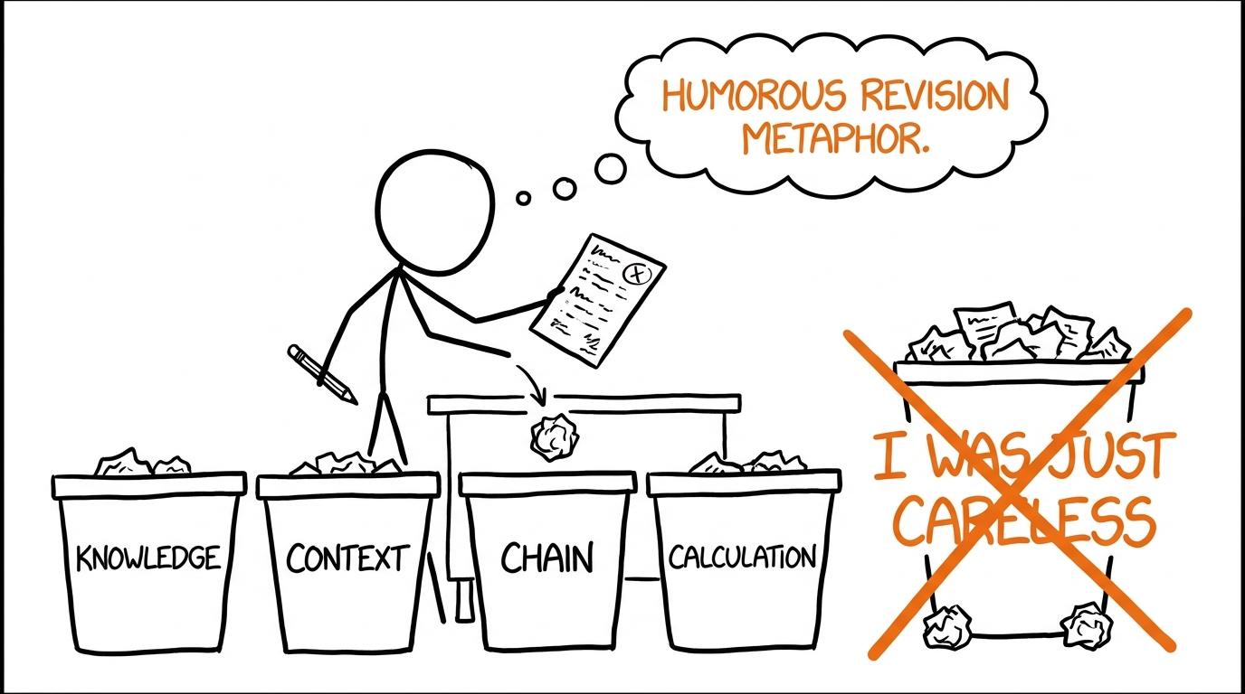A student sorts practice-paper errors into useful categories