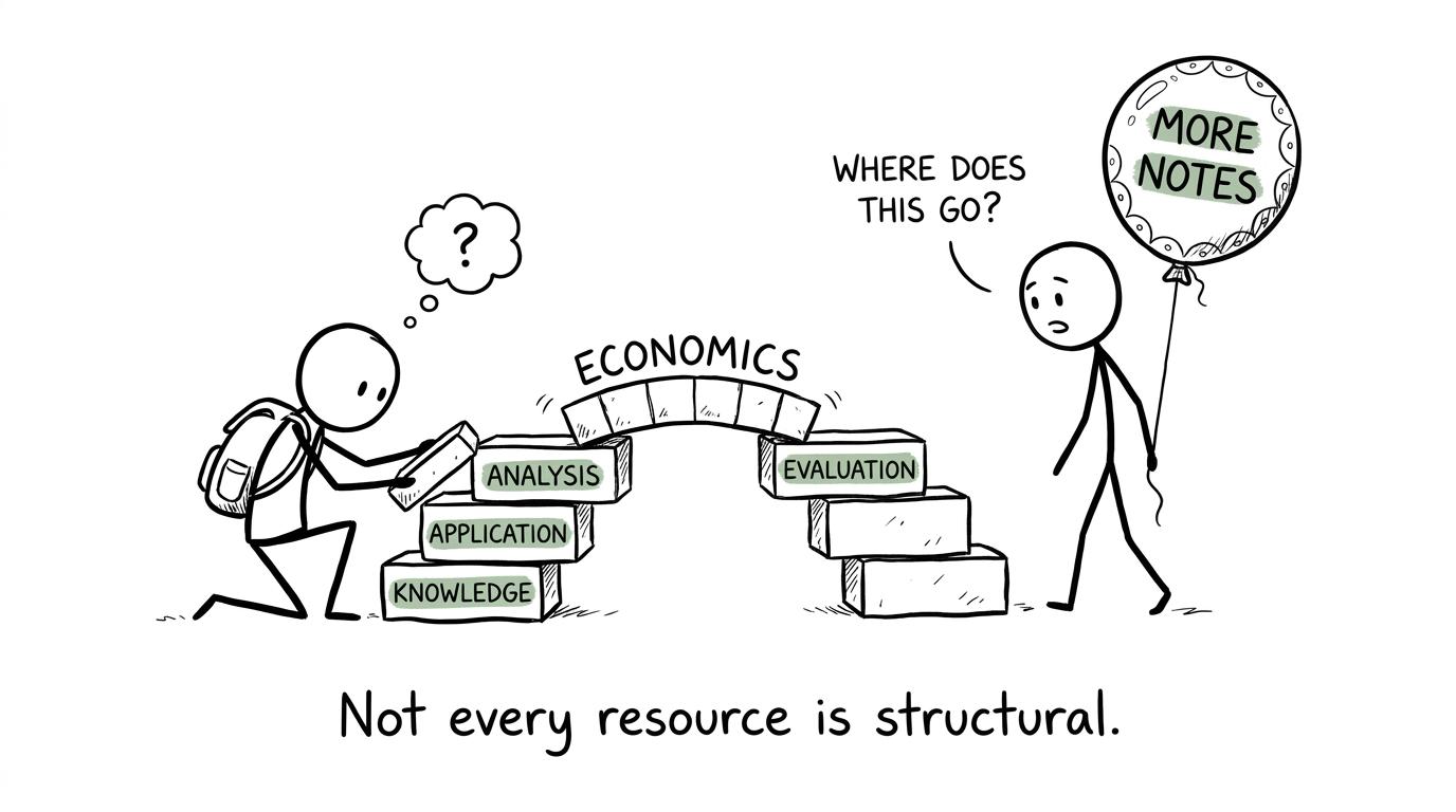 A student building an economics bridge with useful revision skills