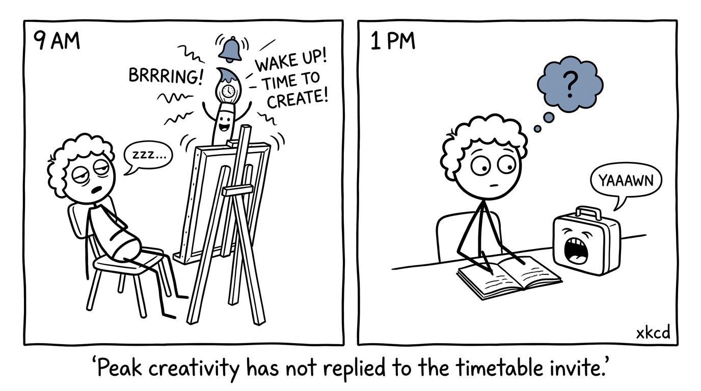 A sleepy art student negotiates with the timetable