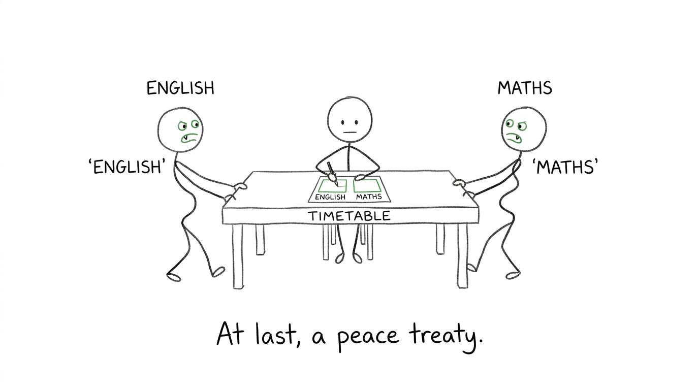 English and maths agree to share a student's revision timetable