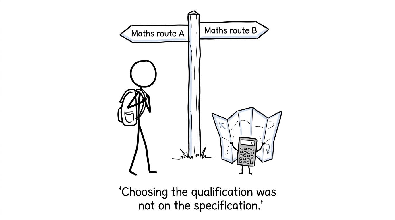 A student choosing between two confusing maths routes