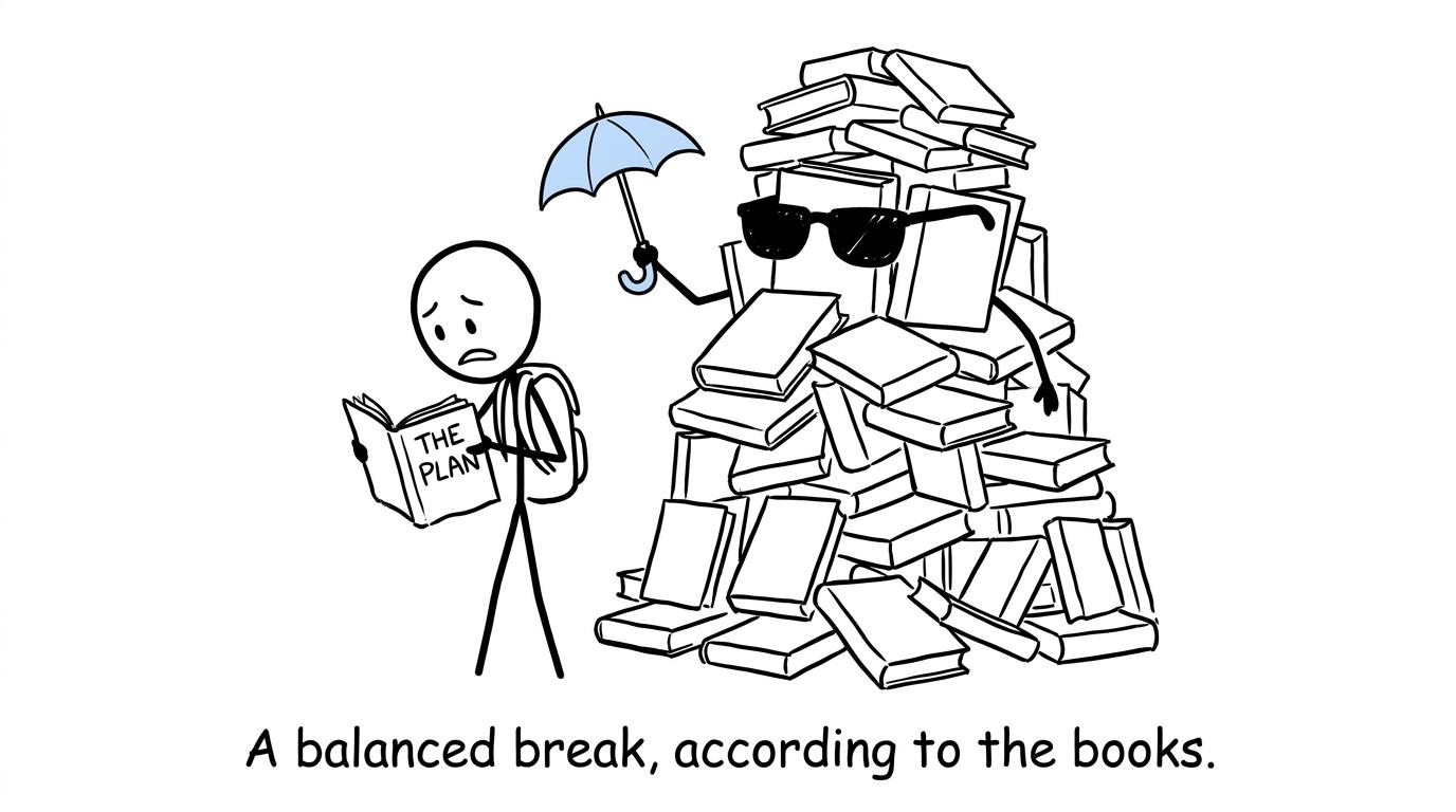 A student discovers that the revision books have planned their own holiday
