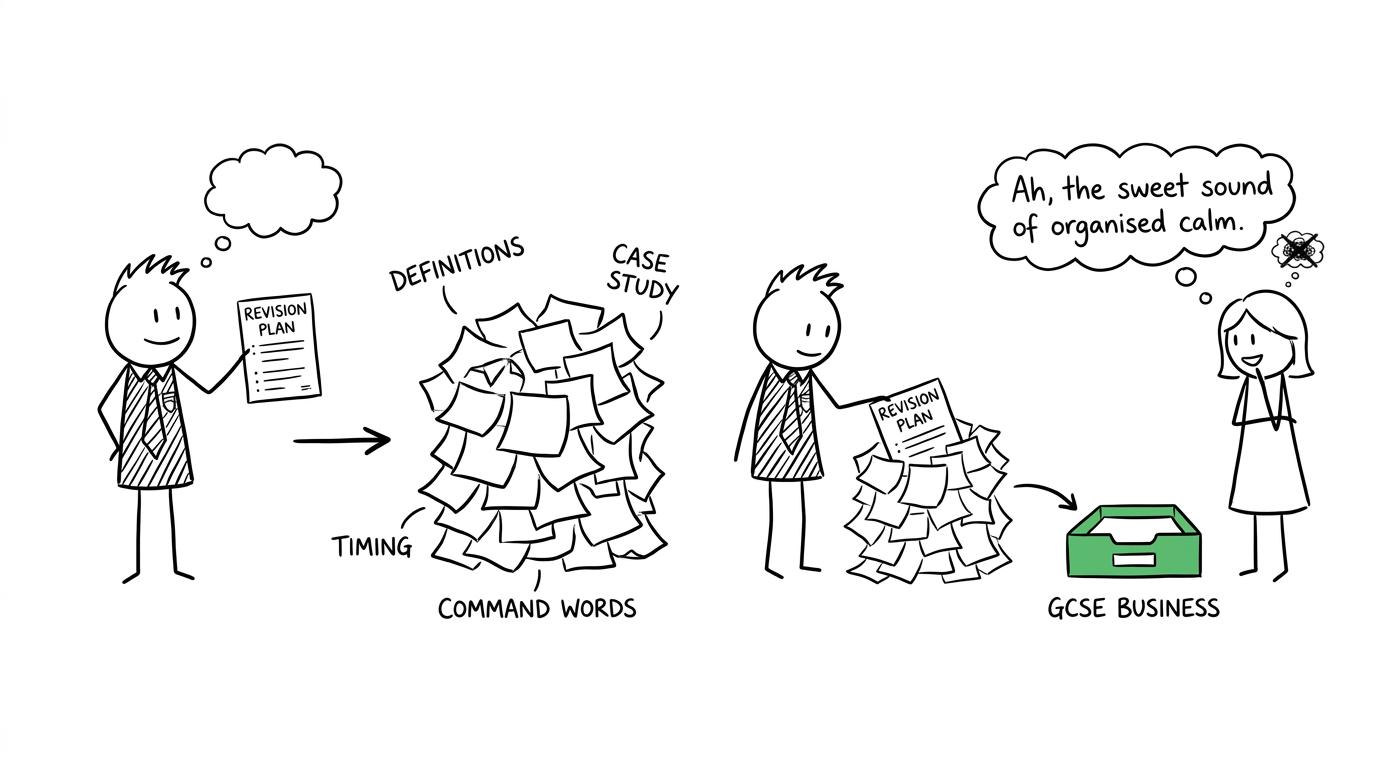 A revision plan turning a chaotic stress monster into an organised filing tray