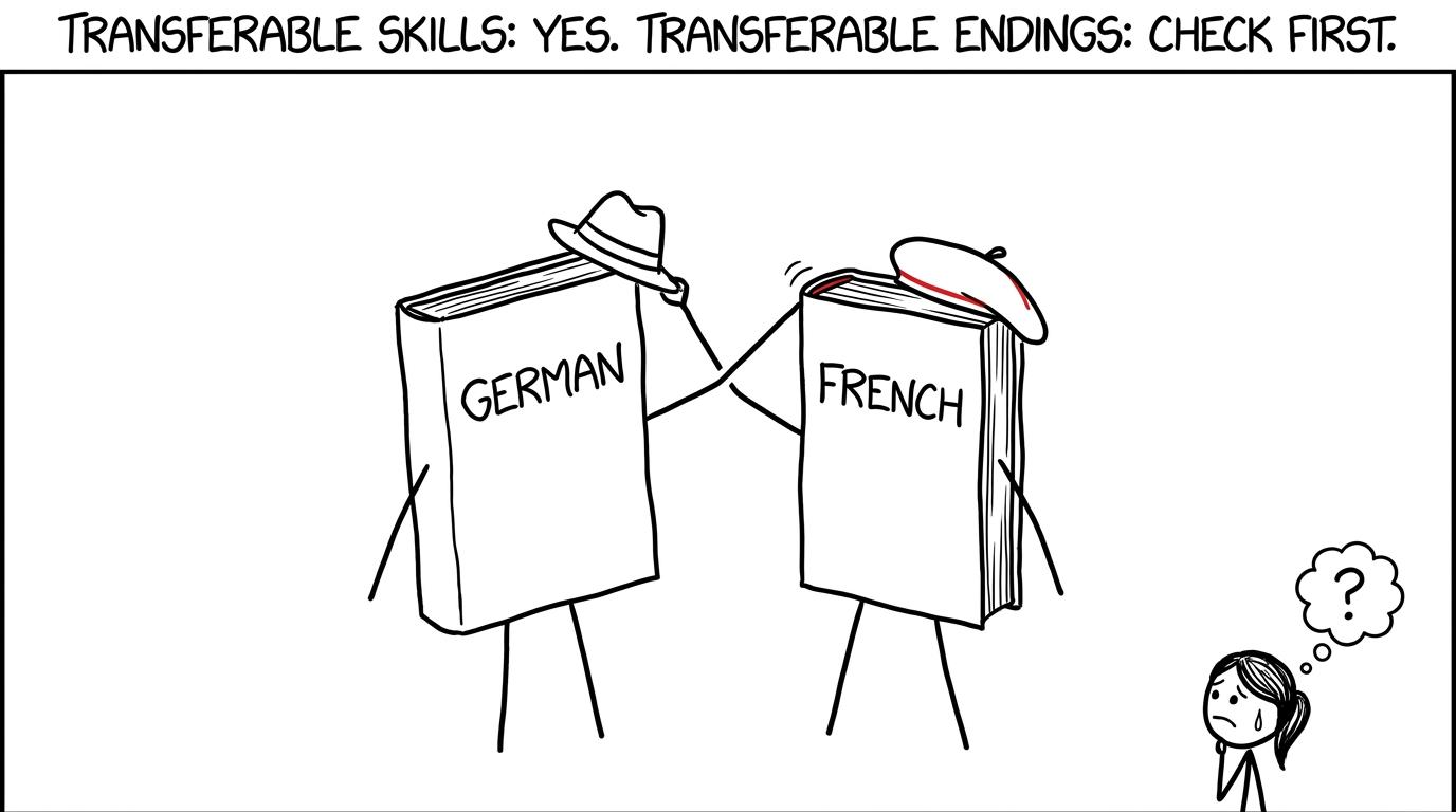 Two dictionaries discover that transferable skills do not make grammatical endings interchangeable