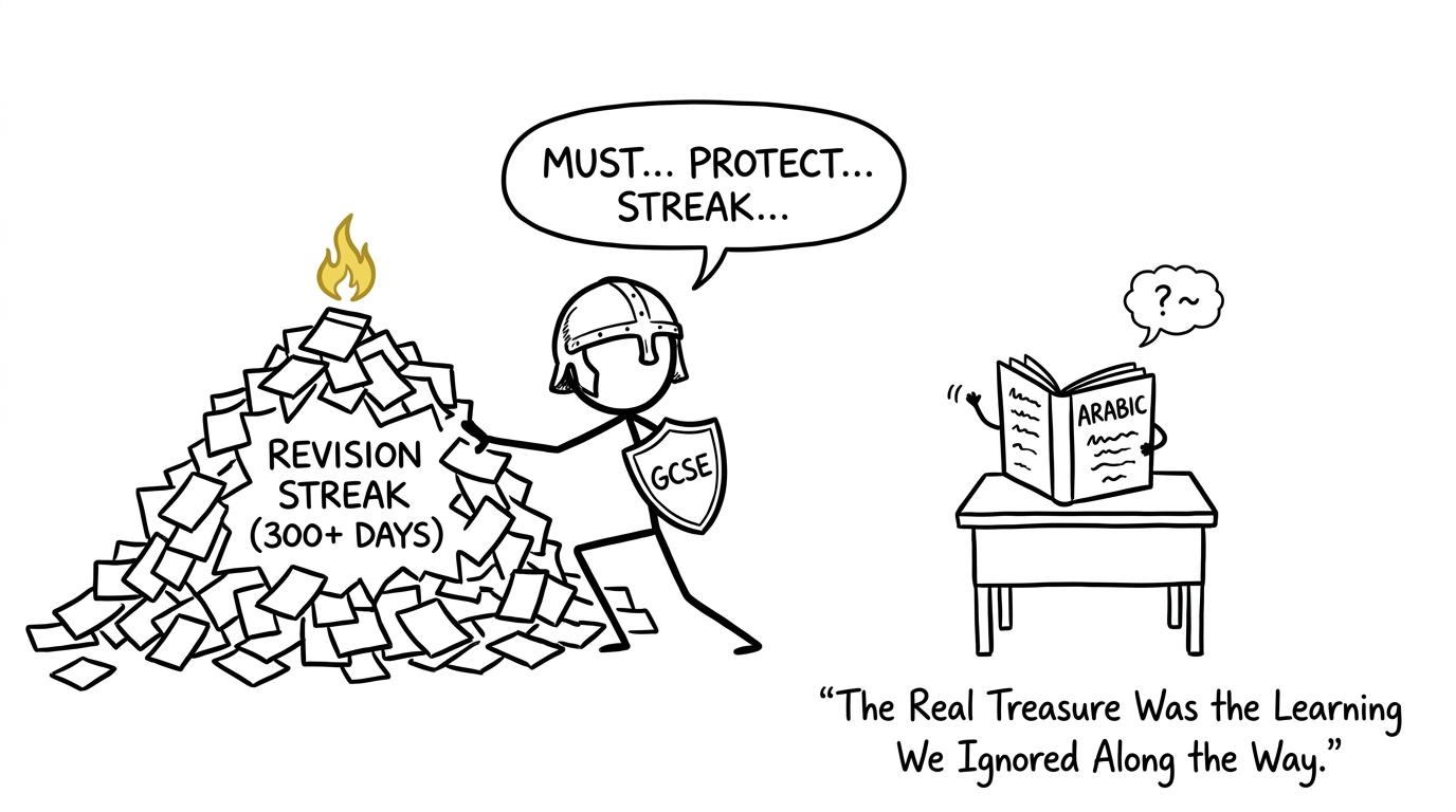 A student guarding a revision streak while the textbook waits