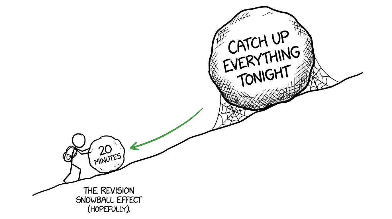 A small revision snowball begins moving while an impossible catch-up boulder remains stuck