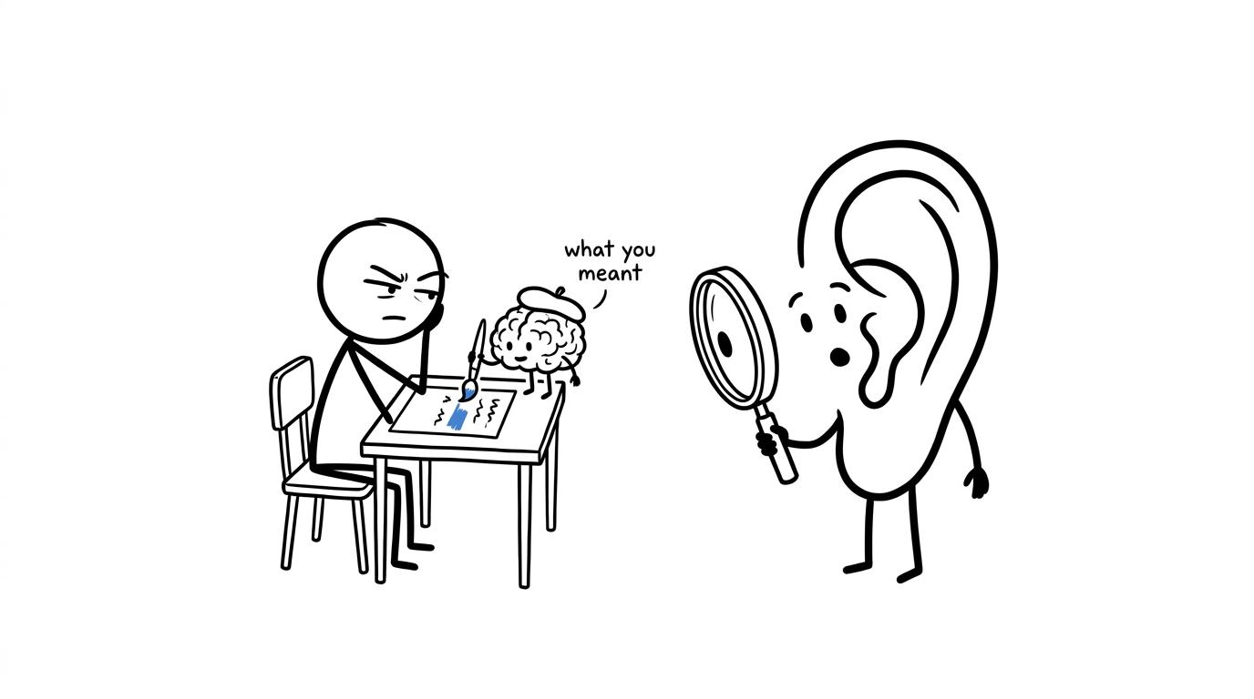 A student's intended meaning secretly repairs gaps until an ear catches them