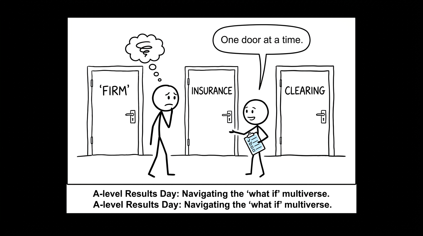 A student facing the firm, insurance and Clearing doors on results day